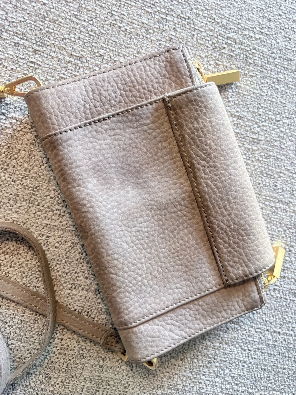 Hammitt Taupe Leather Crossbody with Gold Studs